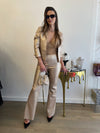 Metallic Open-Front Vegan Leather Blazer