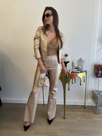 Metallic Vegan Leather Flare Leggings
