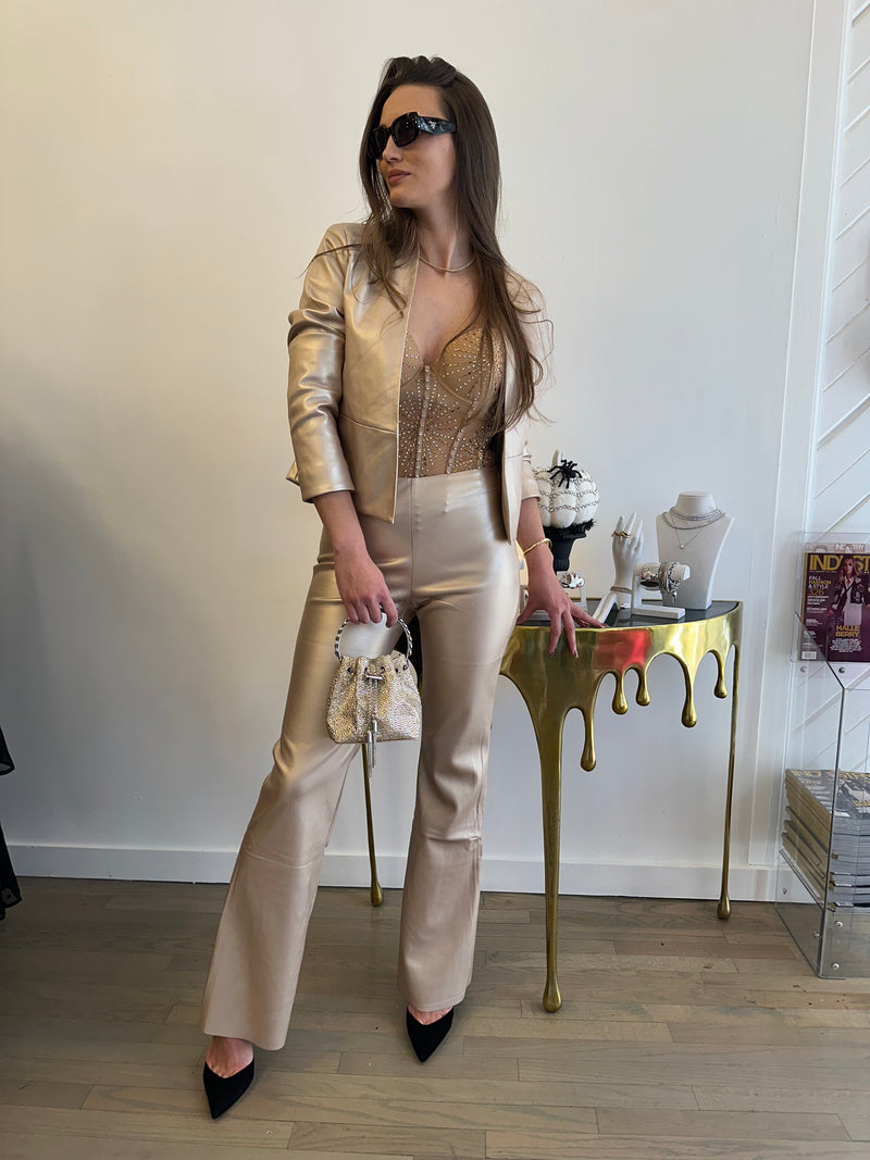 Metallic Vegan Leather Flare Leggings