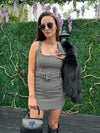 HOUNDSTOOTH BELTED BODYCON MINI DRESS