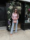 Satin Rhinestone Studded Stripe Blouse Lilac