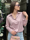 Satin Rhinestone Studded Stripe Blouse Lilac