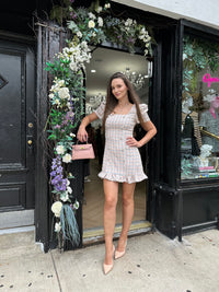 METALLIC BOUCLE SQUARE NECK MINI DRESS