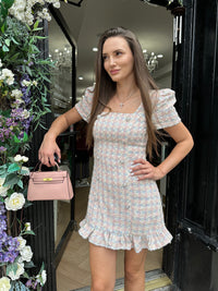 METALLIC BOUCLE SQUARE NECK MINI DRESS