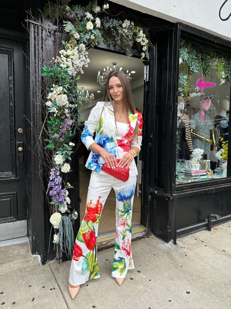 Tulip Flower Print Blazer With Matching Pants