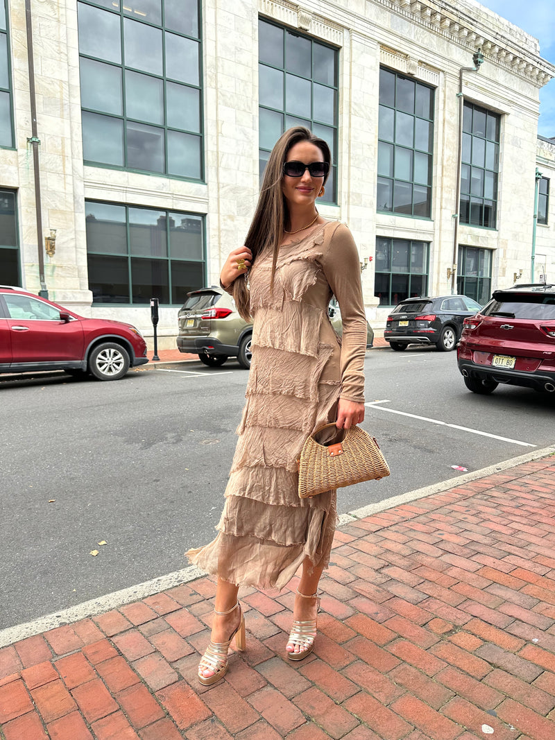 Long Sleeve Solid Ruffle Dress