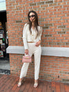 CHAIN RIBBON CARDIGAN PANT SWEATER SET