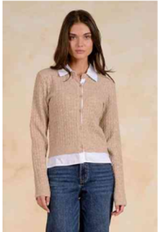 Sweater Cardigan with Collared Shirt