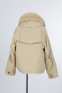 Luxe Jacket with Detachable Fox Fur Collar – Nude