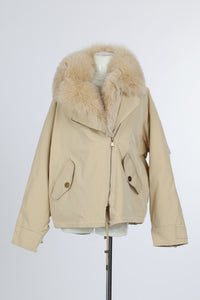 Luxe Jacket with Detachable Fox Fur Collar – Nude