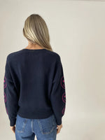 Crewneck Top Navy/Hot Pink Smiley Sleeve