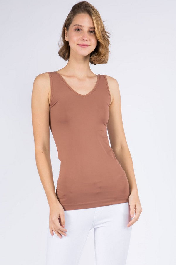 V Neckline Reversible Seamless Tank Brown