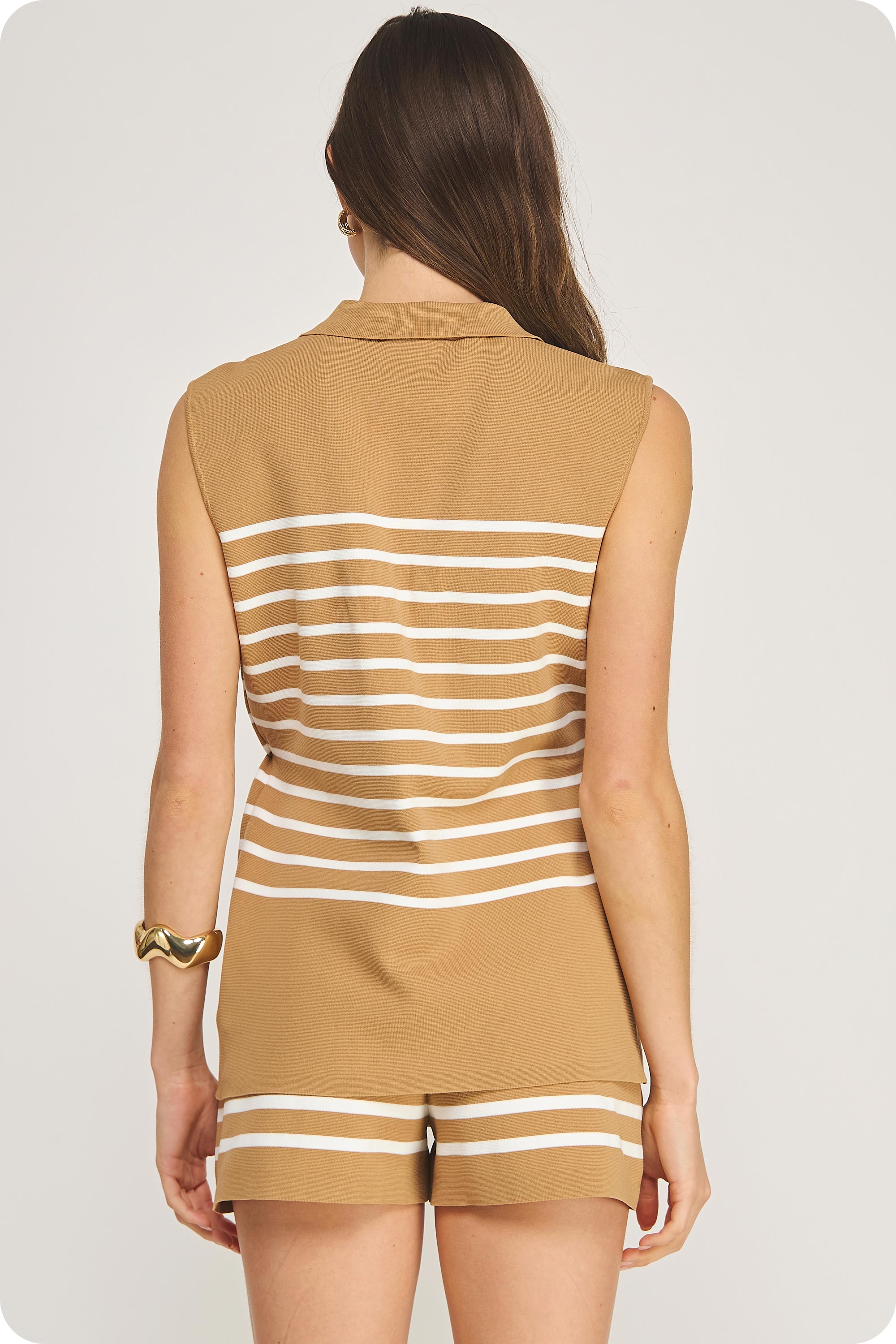 Striped Sleeveless Button-Up Top and Shorts Matching Set