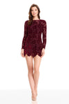 Oxblood Velvet Lace Long Sleeve Mini Dress