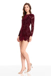 Oxblood Velvet Lace Long Sleeve Mini Dress