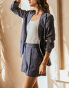 Linen Blend Double-Breasted Blazer in Denim Blue