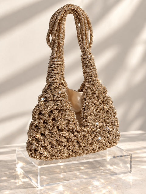 Luxe Crystal Knotted Handbag — Gold