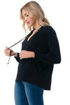Black Long Sleeve V-Neck Blouse with Tie Neck Detail