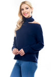 Asymmetrical Cutout Turtleneck Knit Top in Navy