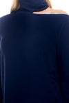 Asymmetrical Cutout Turtleneck Knit Top in Navy