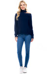 Asymmetrical Cutout Turtleneck Knit Top in Navy