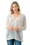 Ivory Sheer Knit Long Sleeve Top with Front Ring Detail