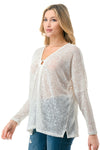Ivory Sheer Knit Long Sleeve Top with Front Ring Detail