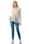 Ivory Sheer Knit Long Sleeve Top with Front Ring Detail