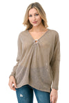 Nude Sheer Knit Long Sleeve Top with Front Ring Detail
