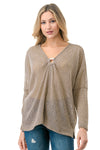 Nude Sheer Knit Long Sleeve Top with Front Ring Detail