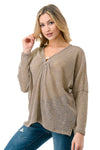 Nude Sheer Knit Long Sleeve Top with Front Ring Detail