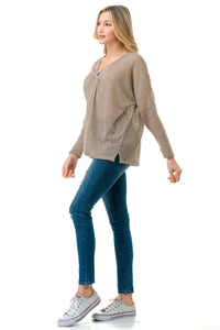 Nude Sheer Knit Long Sleeve Top with Front Ring Detail