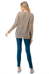 Nude Sheer Knit Long Sleeve Top with Front Ring Detail