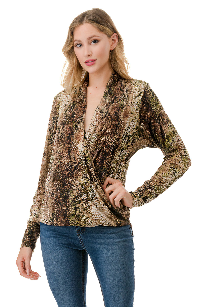 Animal Surplice Long Sleeve Top Green