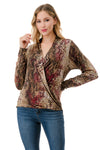 Animal Print Surplice Long Sleeve Top Red