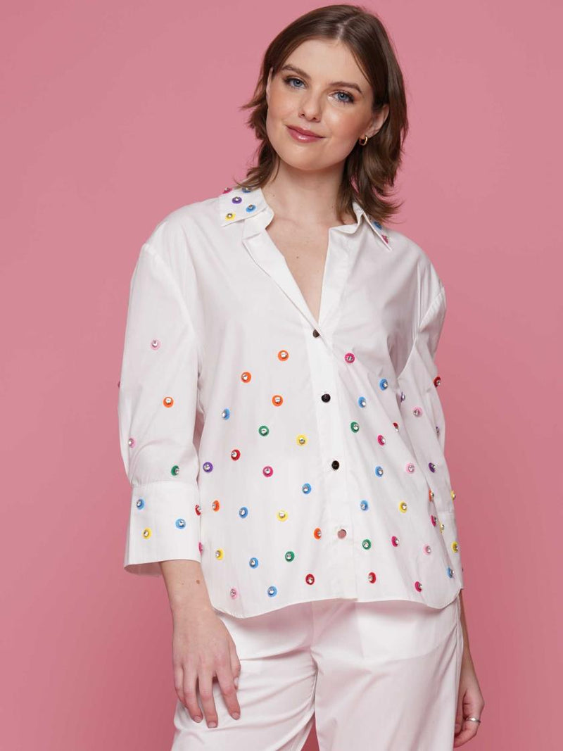 Color Gem Button Up Top