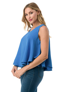 Layered Sleeveless Crinkle Top in Blue