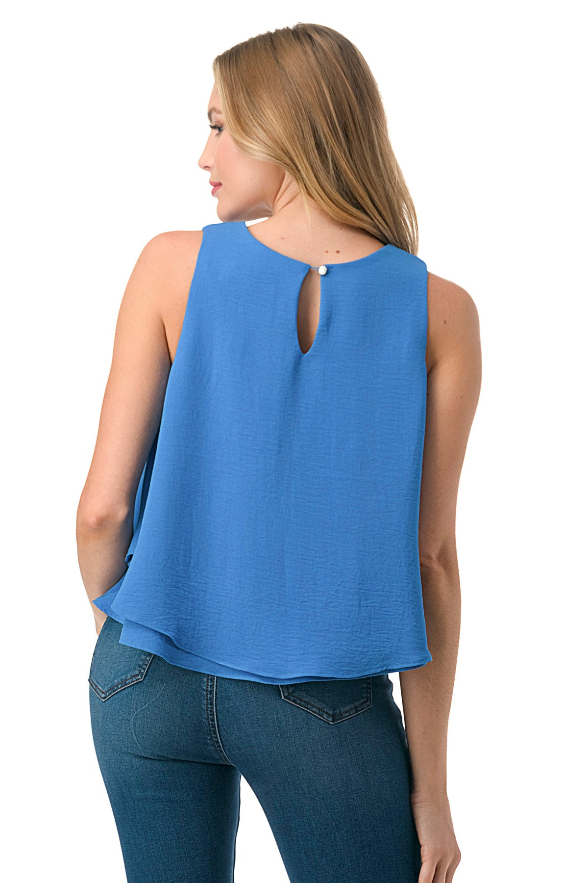 Layered Sleeveless Crinkle Top in Blue