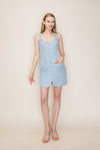 Button-Front Tweed Mini Dress in Light Blue
