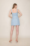 Button-Front Tweed Mini Dress in Light Blue