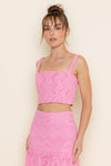 EMBROIDERED PATTERN BACK ZIP CROP HALTER TOP