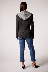 Gray Double-Breasted Blazer with Removable Hoodie Insert