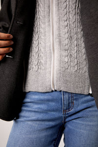 Gray Double-Breasted Blazer with Removable Hoodie Insert