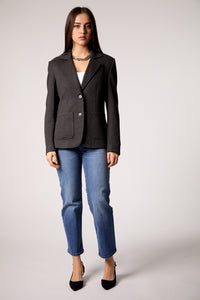Gray Double-Breasted Blazer with Removable Hoodie Insert