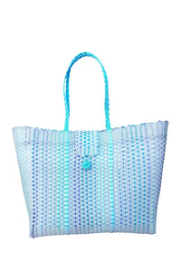 Blue Ombre Woven Oversized Tote Bag with Braided Handles