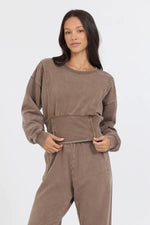 Washed Mocha Garment Dye French Terry Corset Crew