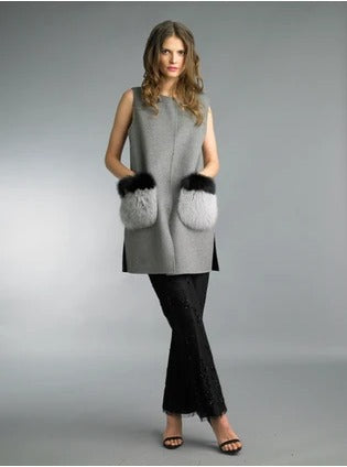 Wool Vest Fox Pocket