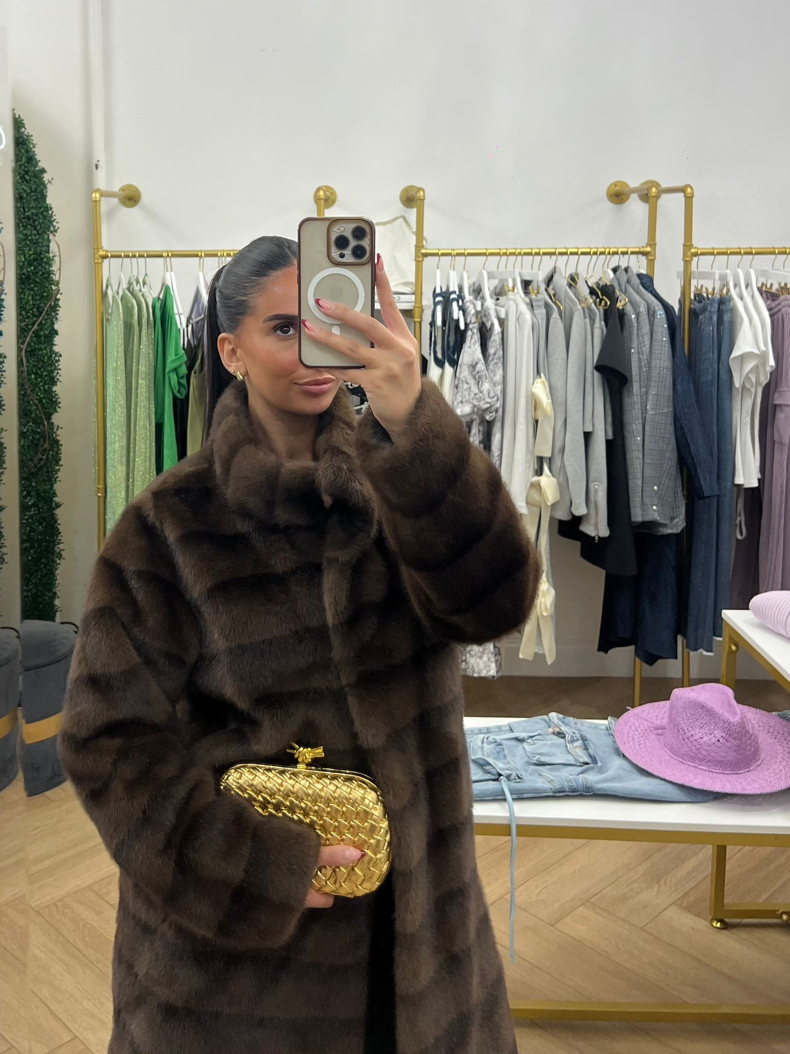 Vegan Mink Ombre Print Coat with Stand Collar