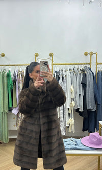 Vegan Mink Ombre Print Coat with Stand Collar