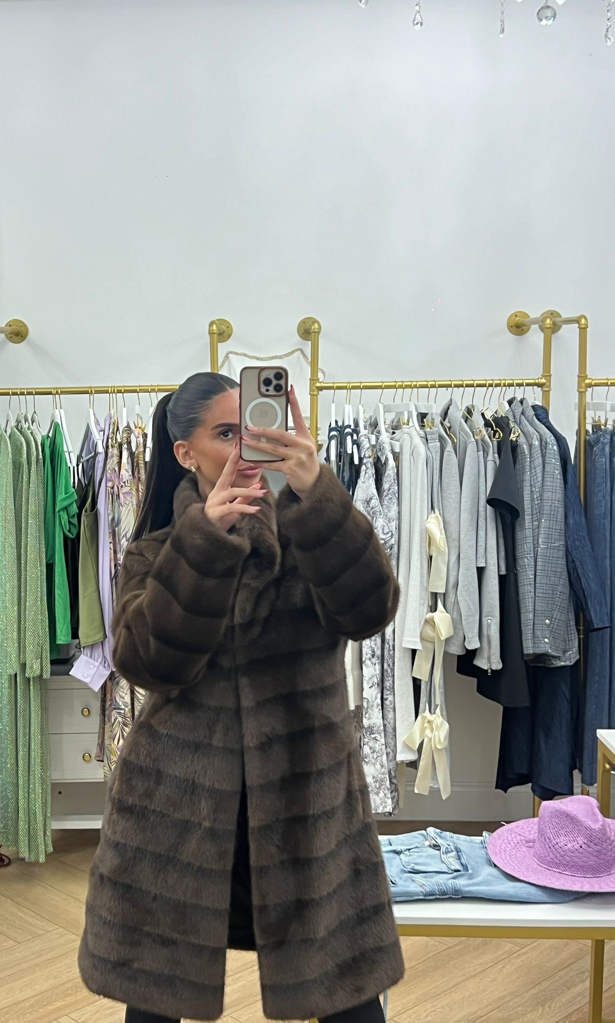 Vegan Mink Ombre Print Coat with Stand Collar